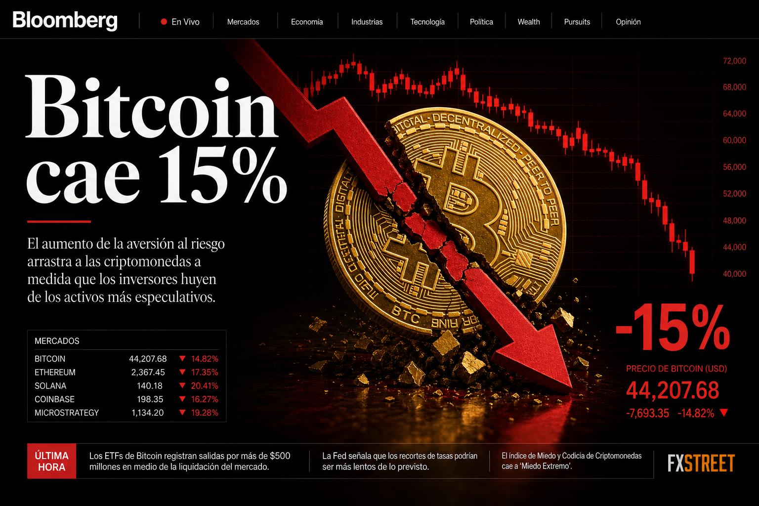 Bitcoin cae 15% en una semana: ¿Pánico temporal o inicio de una corrección mayor?