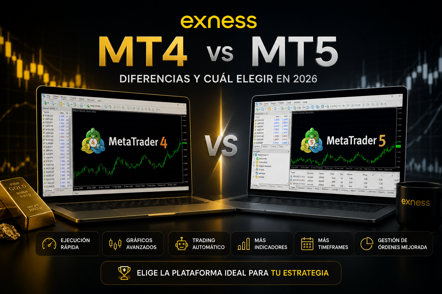 Exness MT4 vs MT5: diferencias y cuál elegir en 2026