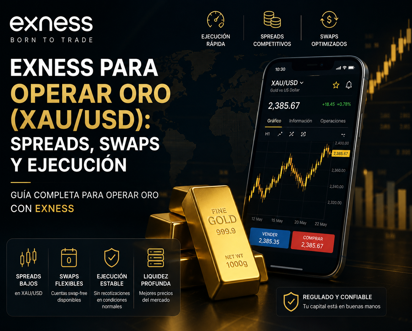 Exness para operar Oro (XAU/USD): spreads, swaps y ejecución