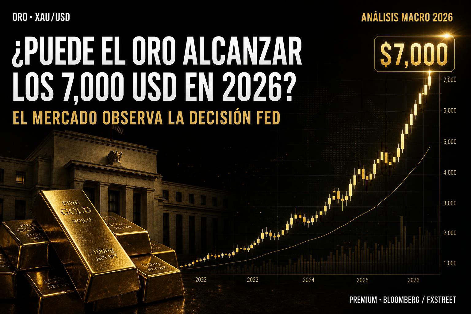 ¿Puede el Oro alcanzar los 7,000 USD en 2026? El mercado observa la próxima decisión de la Fed