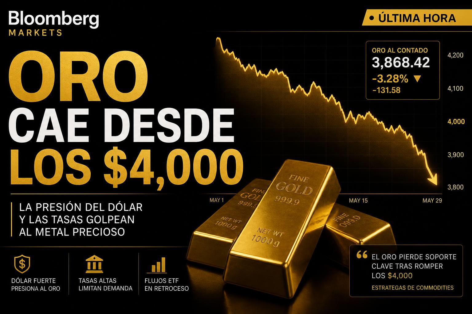 El Oro cae con fuerza desde los 4.000 USD: ¿qué está pasando realmente?