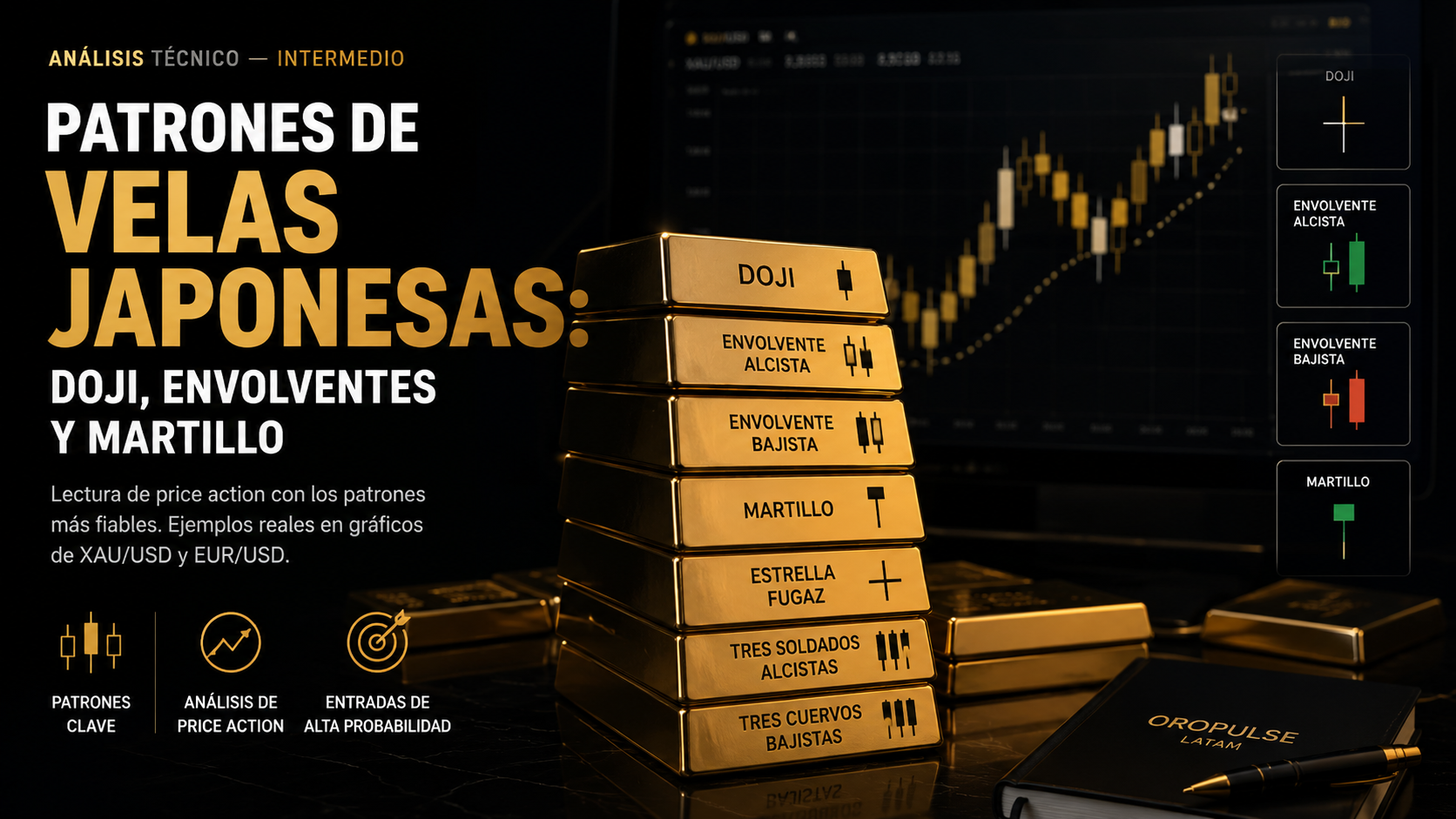 Patrones de velas japonesas: doji, envolventes y martillo
